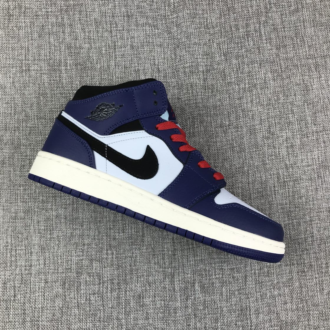 Air Jordan 1 Mid White, Sneakers in Black and Purple - product image from the listing.