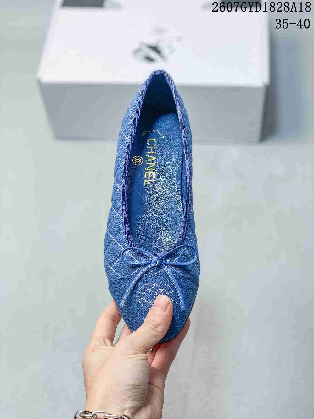26P Blue Quilted Denim Ballet Flats 2607GYD1828A18 by Chanel - product image from the listing.