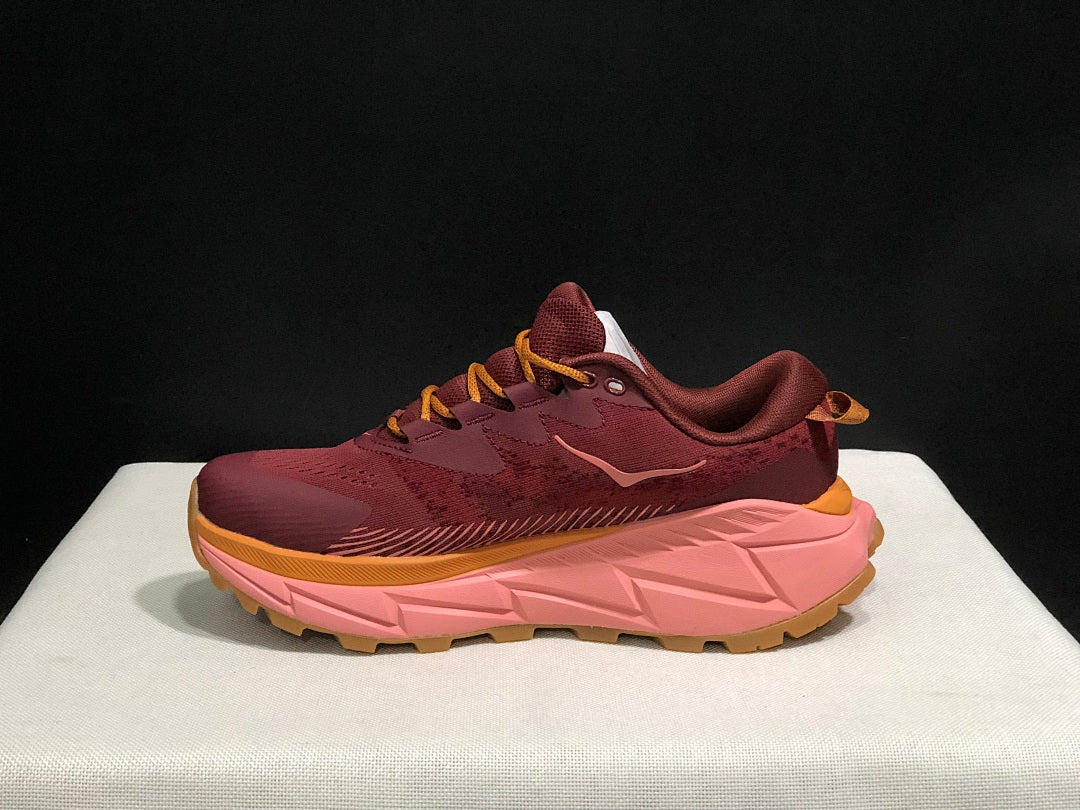 Burgundy and Pink HOKA Skyline Float X Trail Sneakers - product image from the listing.