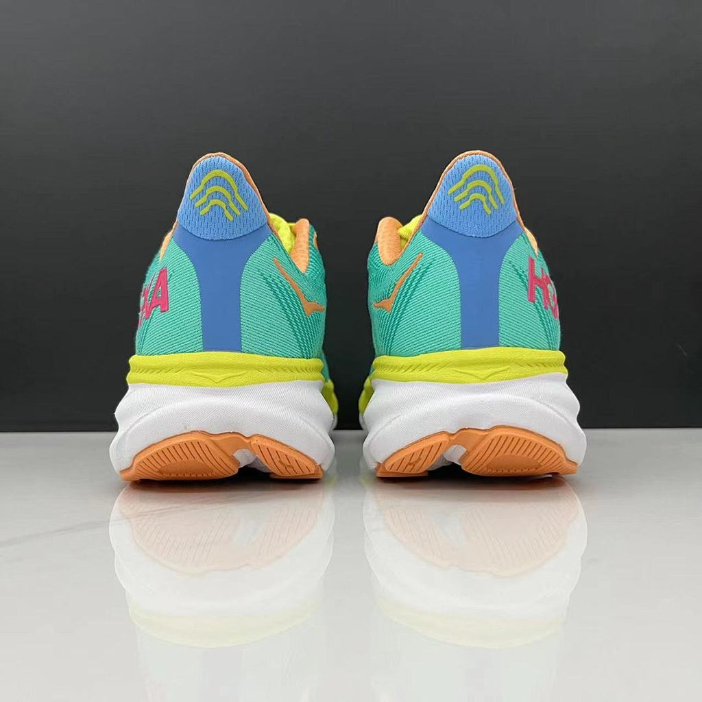 Teal and Orange HOKA Clifton 9 Running Shoes - product image from the listing.