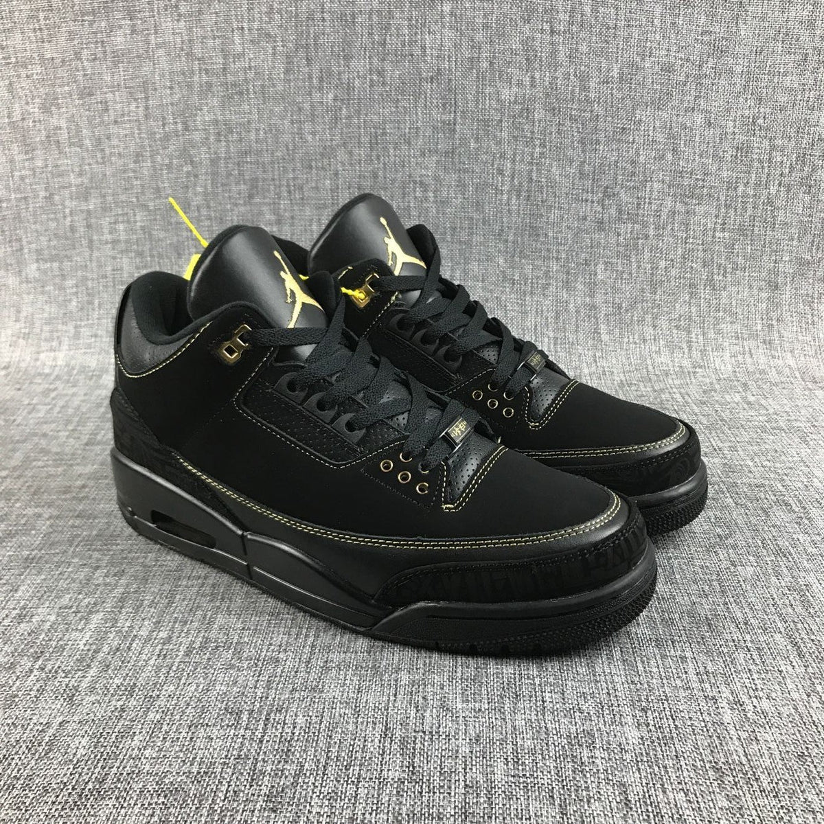 Air Jordan 3 BHM High-Top Sneakers in Black and Metallic Gold - product image from the listing.