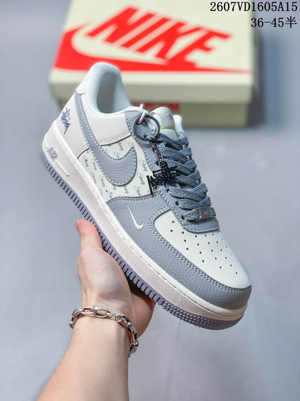 Nike Air Force 1 White Blue Custom Trainers Style 2607VD1605A15 - product image from the listing.