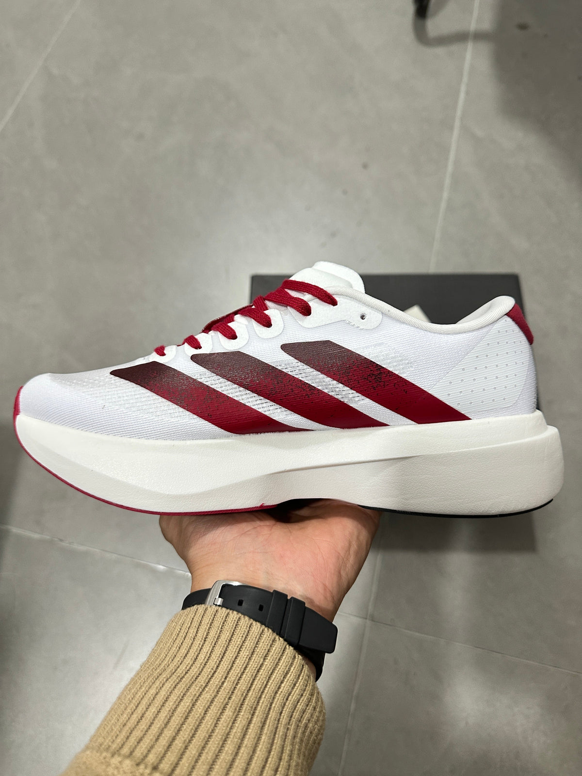 adidas Lightstrike Pro Running Shoes in White Burgundy - product image from the listing.