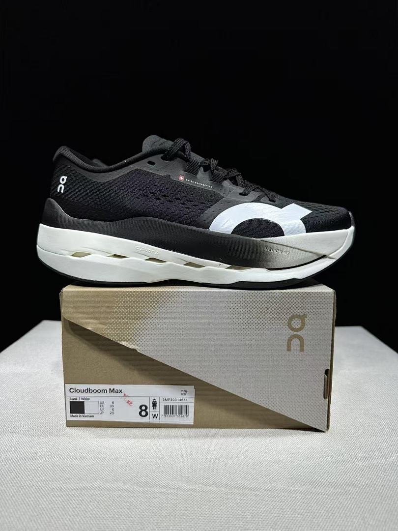 On Cloudboom Max Shoes for Running, Black/White - product image from the listing.