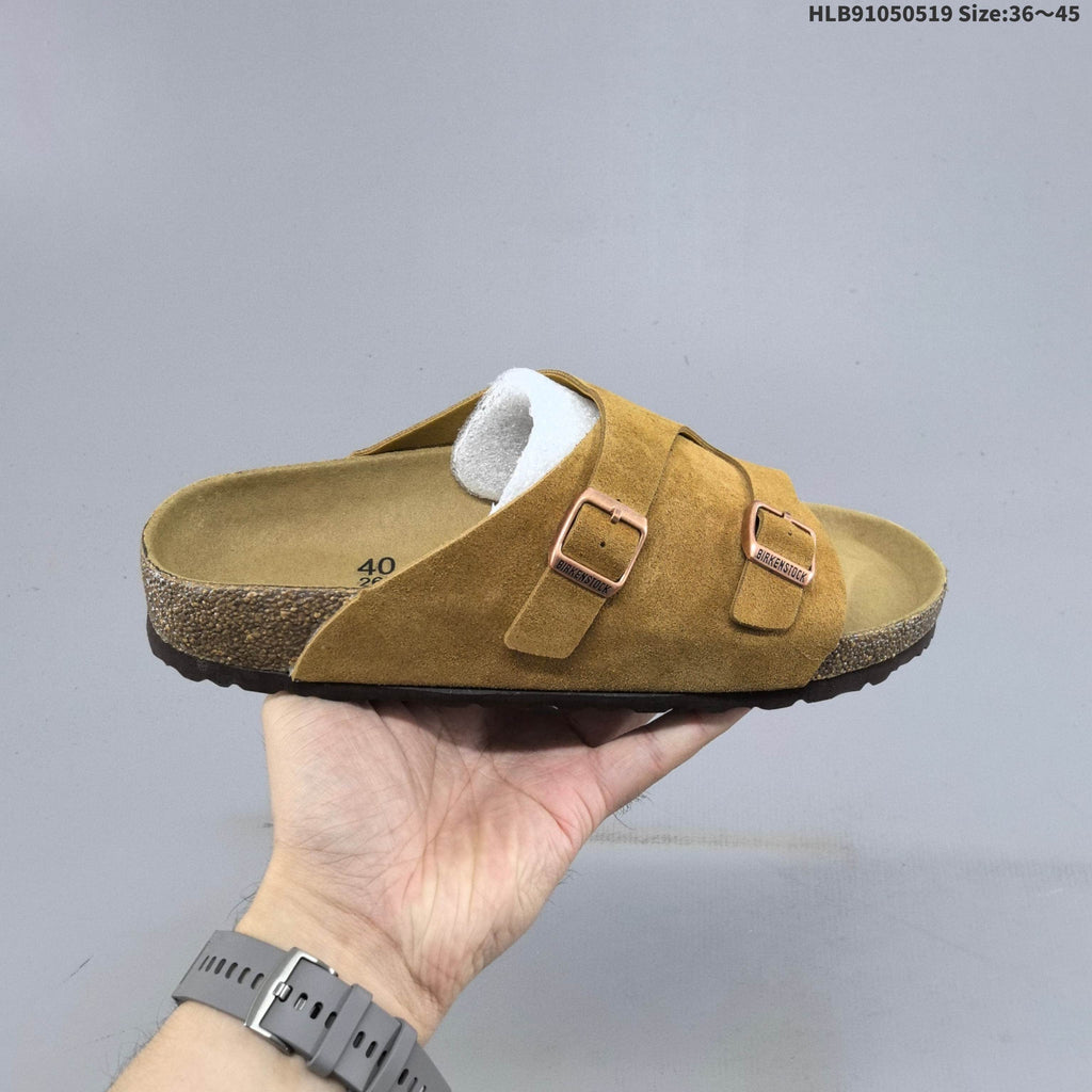 Birkenstock Arizona Two-Strap Suede Slide Sandals, in Taupe - product image from the listing.