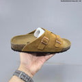 Birkenstock Arizona Two-Strap Suede Slide Sandals, in Taupe - product image from the listing.