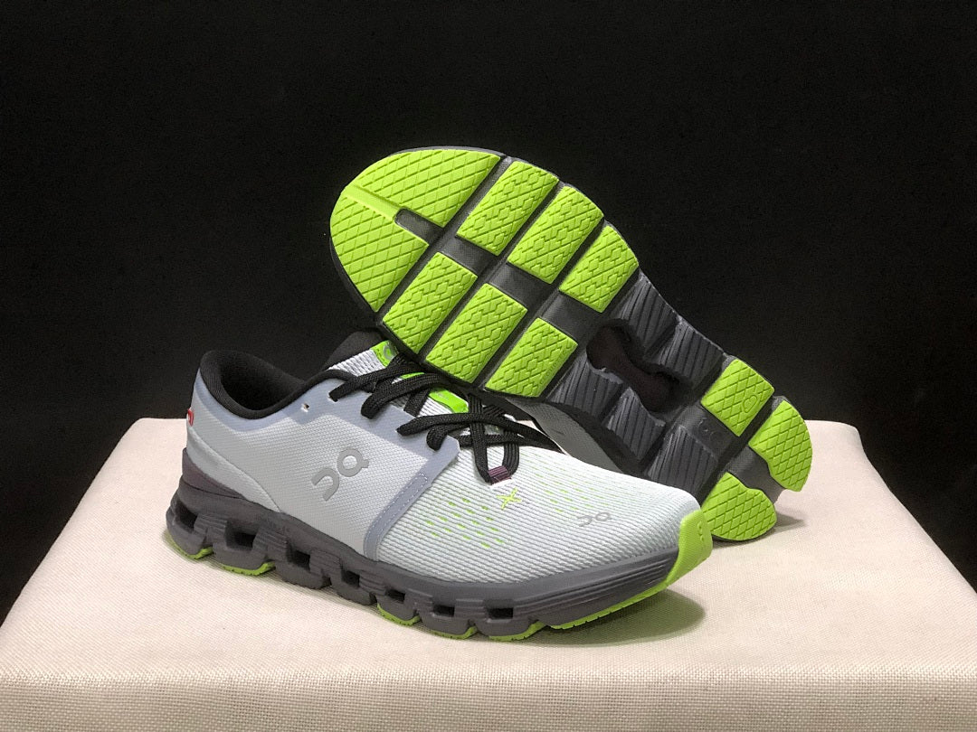 Gray and Lime On Cloud X 4 Sneakers - product image from the listing.