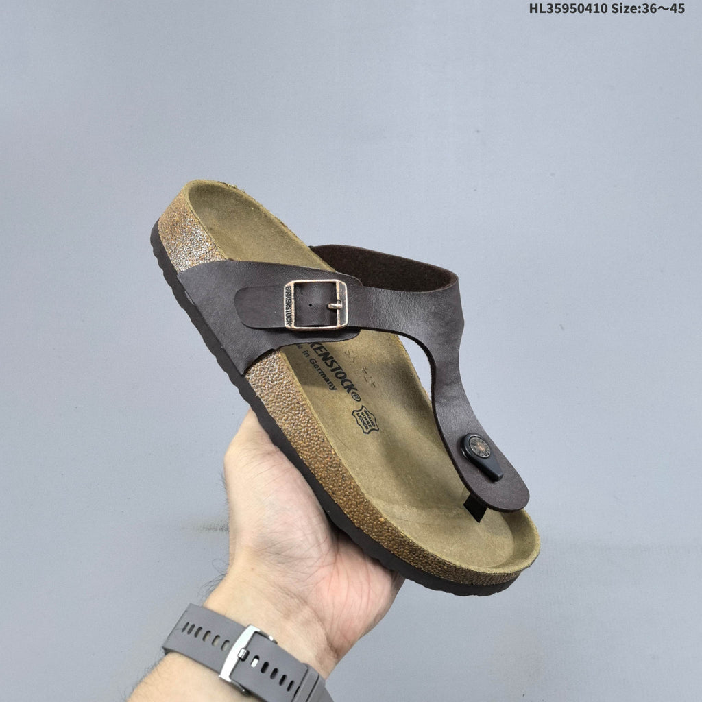 White and Brown Birkenstock Arizona and Gizeh Sandals - product image from the listing.