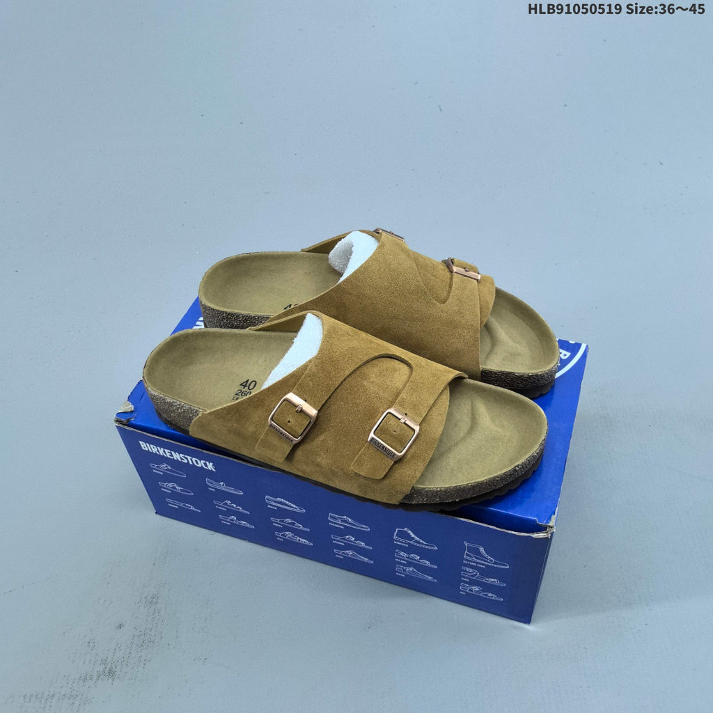 Birkenstock Arizona Two-Strap Suede Slide Sandals, in Taupe - product image from the listing.
