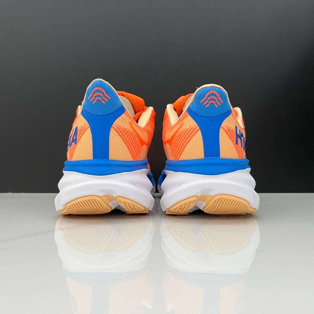 HOKA Clifton 9 Running Shoes, in Orange and Blue - product image from the listing.
