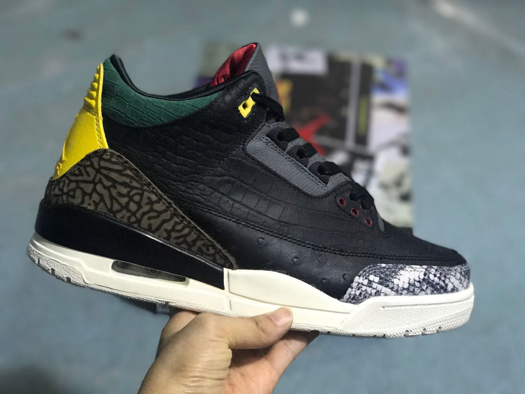 Air Jordan 3 Retro SE Sneakers Black Green Yellow - product image from the listing.