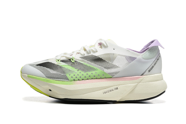 Adidas Adizero Adios Pro 3 Running Shoes in White Green - product image from the listing.