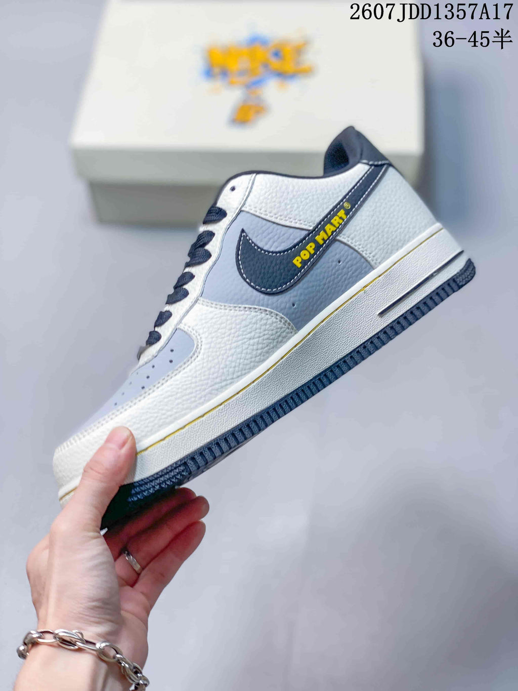 Nike Air Force 1 '07 Low Sneakers in White Navy Gray 2607JDD1357A17 - product image from the listing.