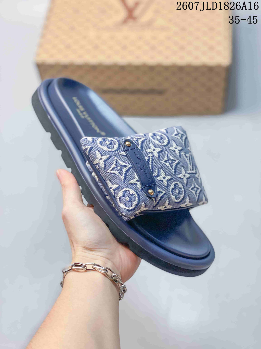 Louis Vuitton Pool Pillow Monogram Slides in Blue Beige JLD1826A16 - product image from the listing.