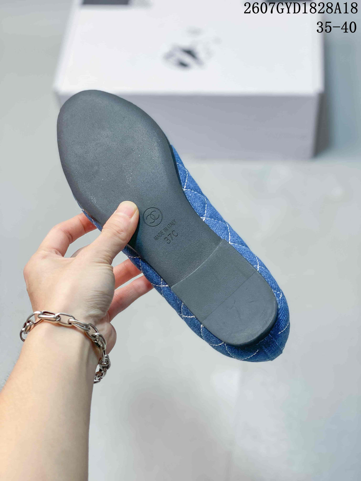 26P Blue Quilted Denim Ballet Flats 2607GYD1828A18 by Chanel - product image from the listing.