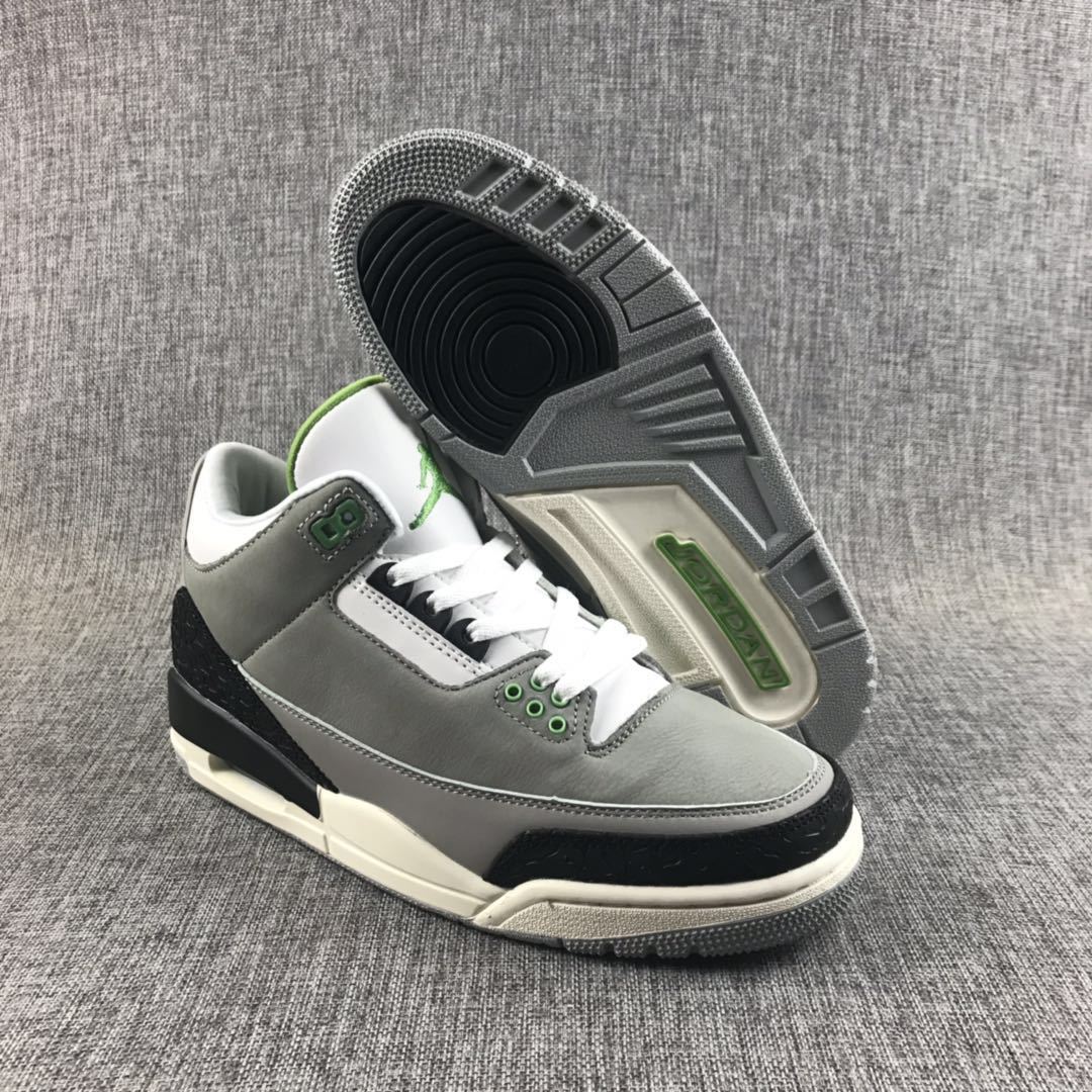 Air Jordan 3 Grey Green Sneakers 136064-006 - product image from the listing.