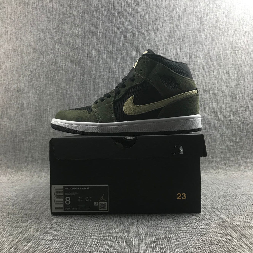 Air Jordan 1 Mid Sneakers in Olive Green BQ6472-030 - product image from the listing.