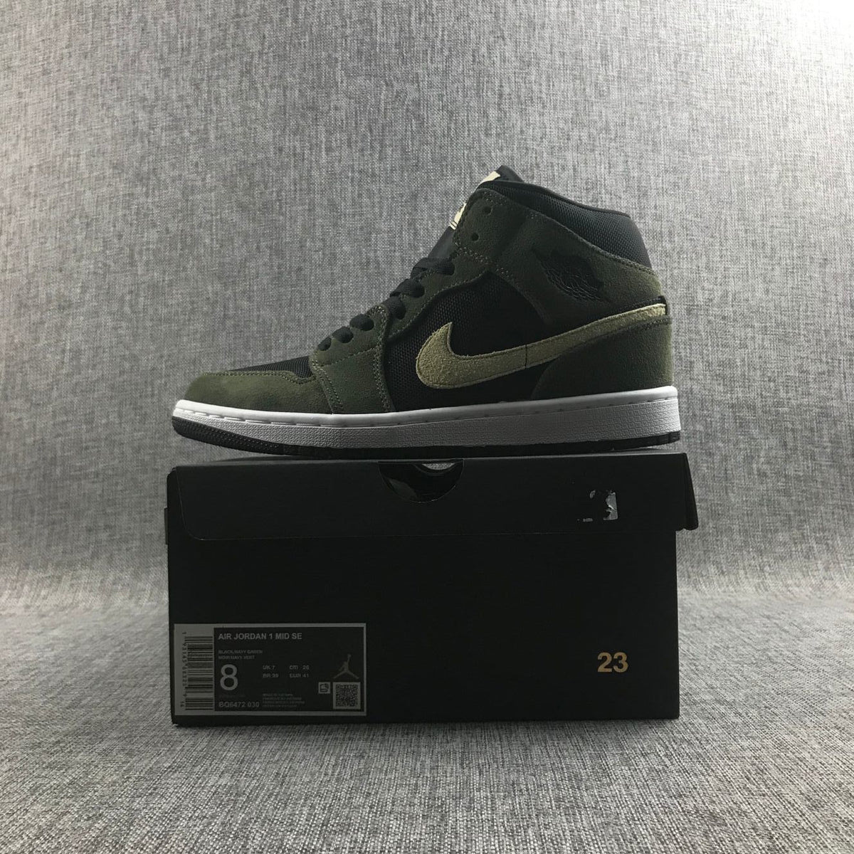 Air Jordan 1 Mid Sneakers in Olive Green BQ6472-030 - product image from the listing.