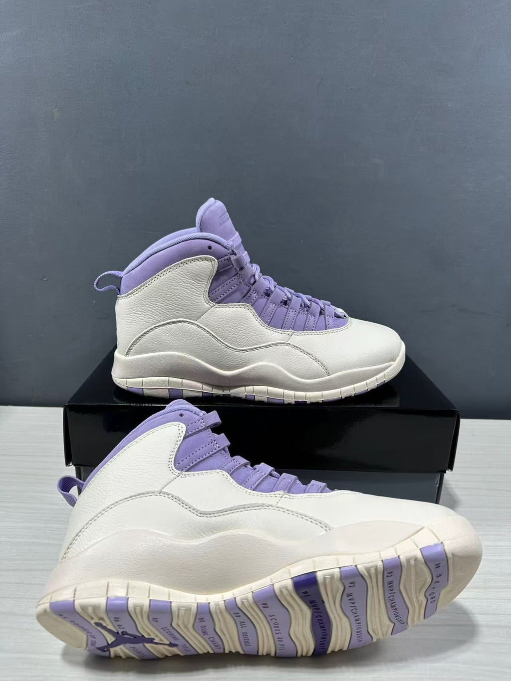 Air Jordan 10 Hydrangeas Sneakers White Purple IQ0388-101 - product image from the listing.