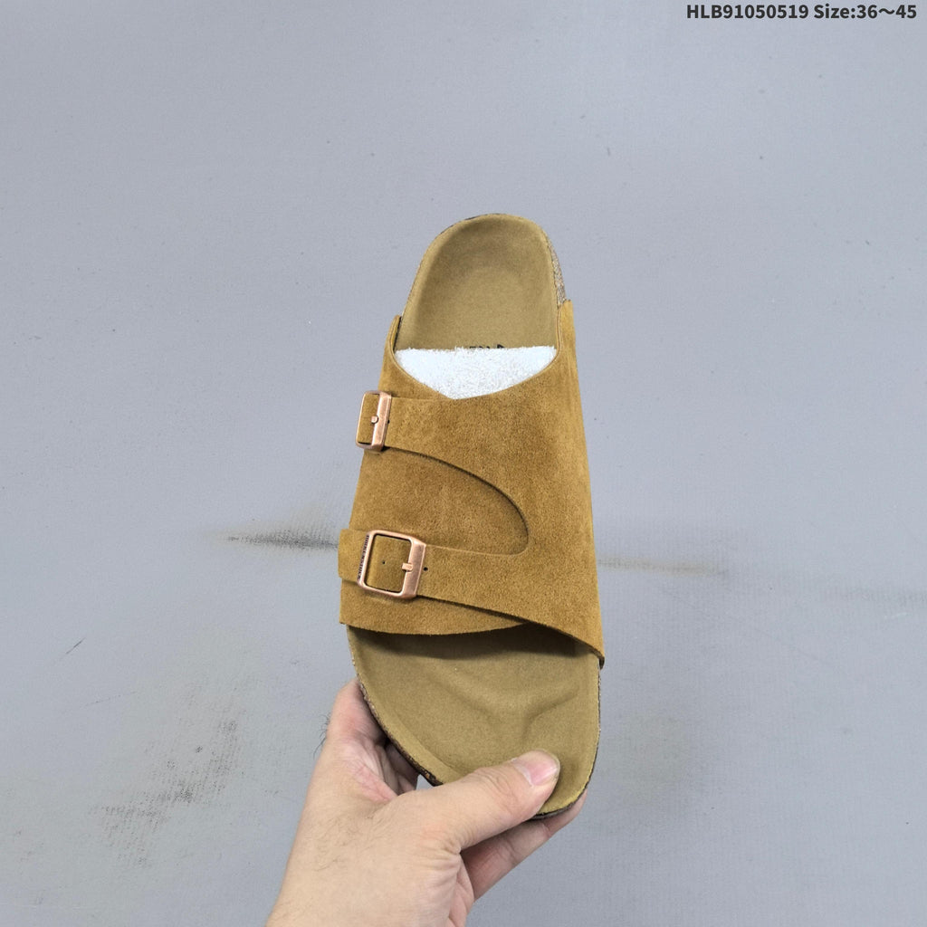 Birkenstock Arizona Two-Strap Suede Slide Sandals, in Taupe - product image from the listing.