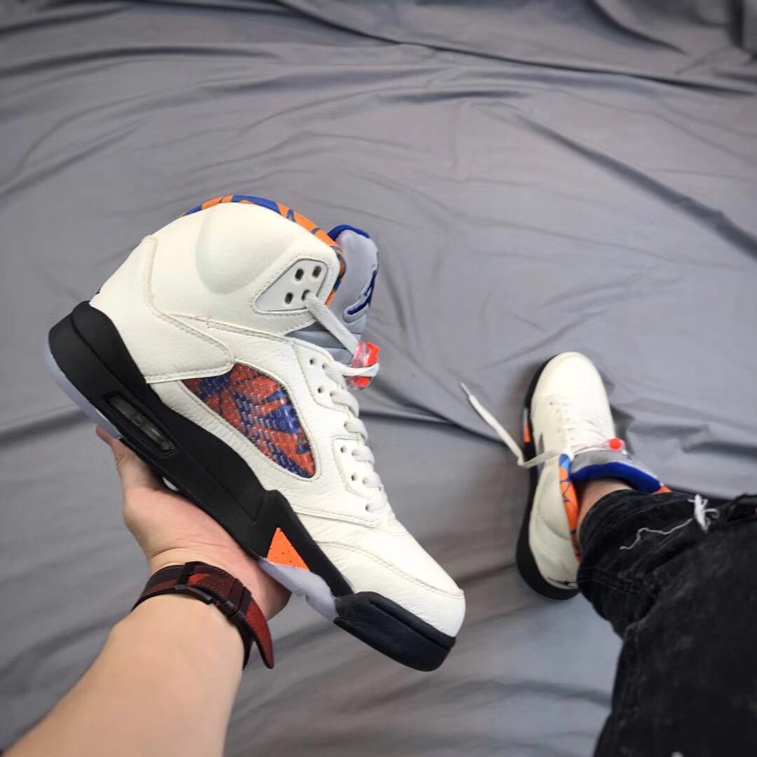 Air Jordan 5 International Flight White Orange Blue Sneakers - product image from the listing.