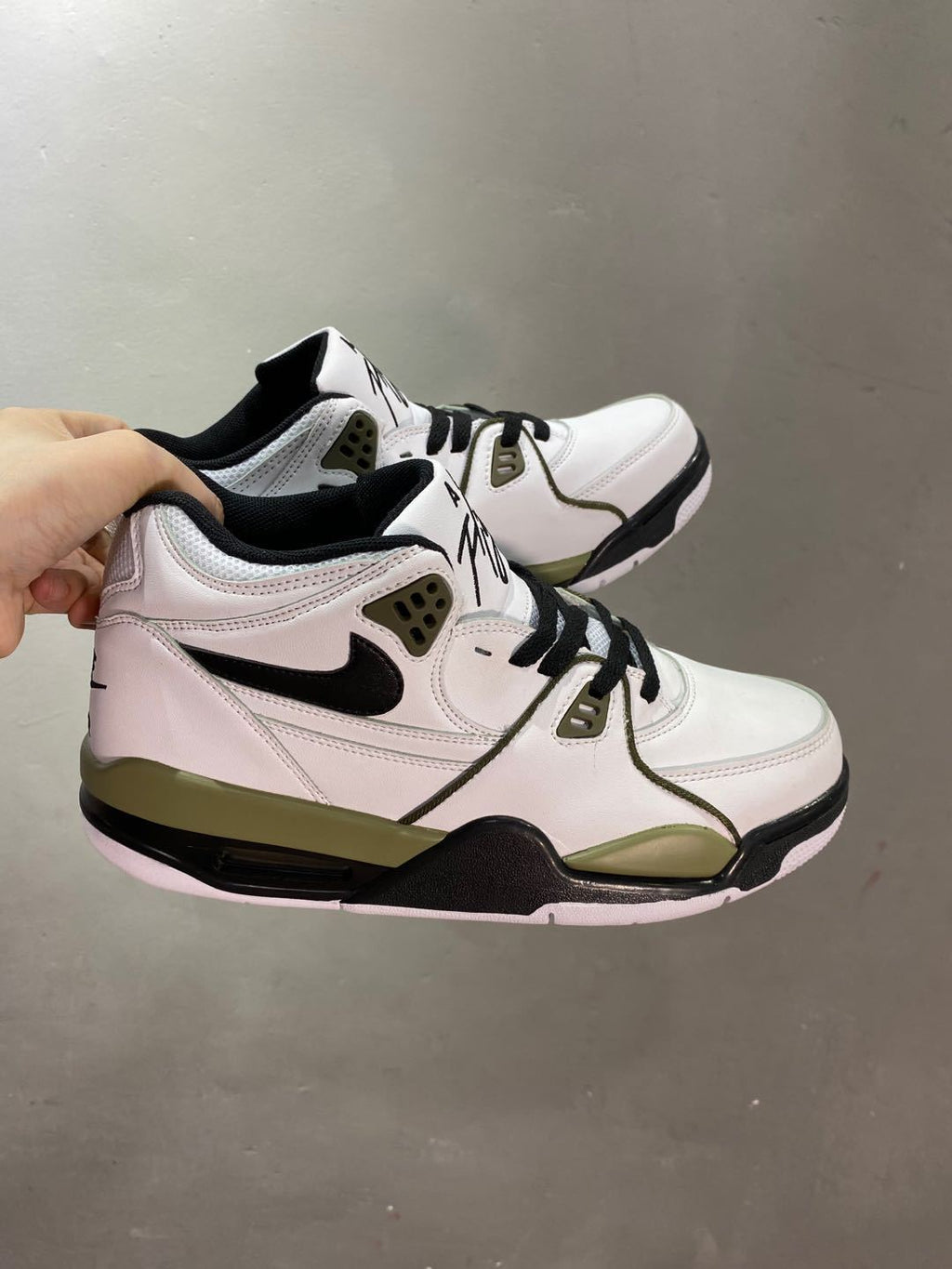 Nike Air Flight 89 Sneakers in White Olive Green - product image from the listing.