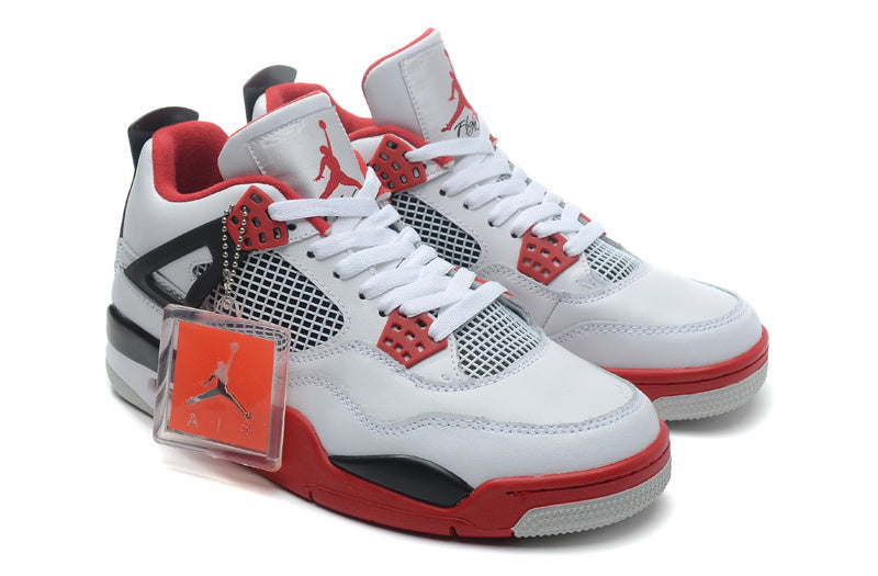 Air Jordan 4 Retro High-Top Sneakers in White and Red - product image from the listing.