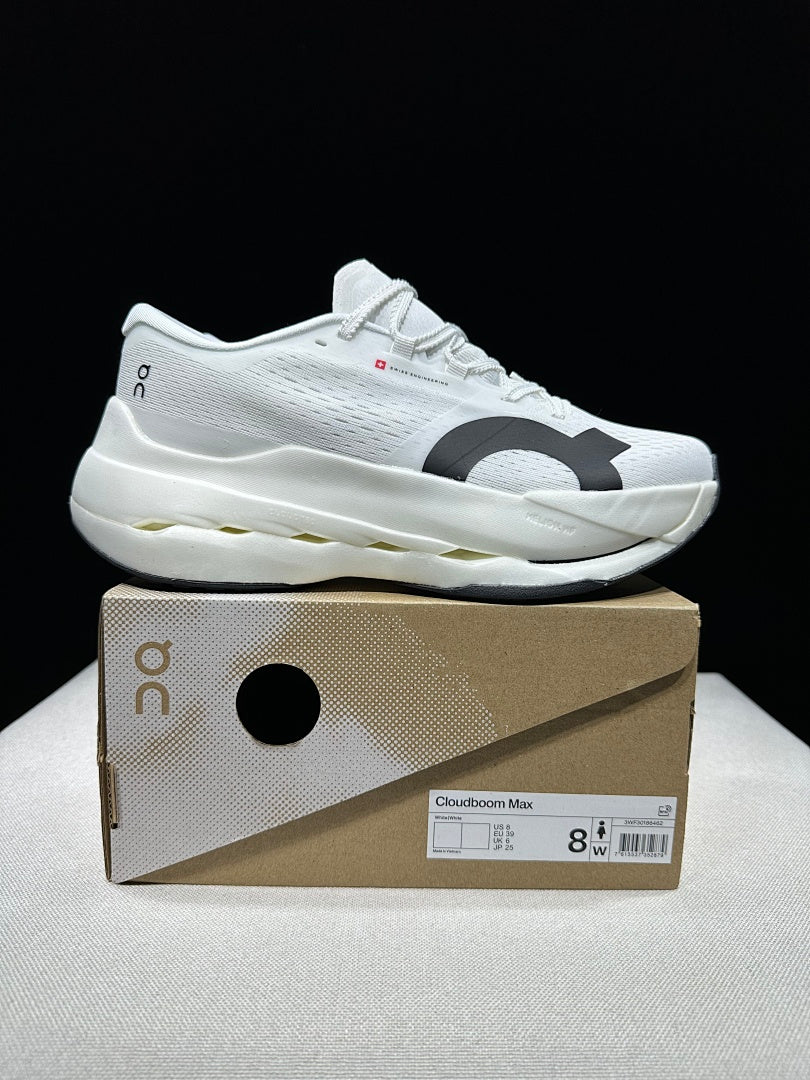 On Cloudboom Max Running Shoes in White - product image from the listing.