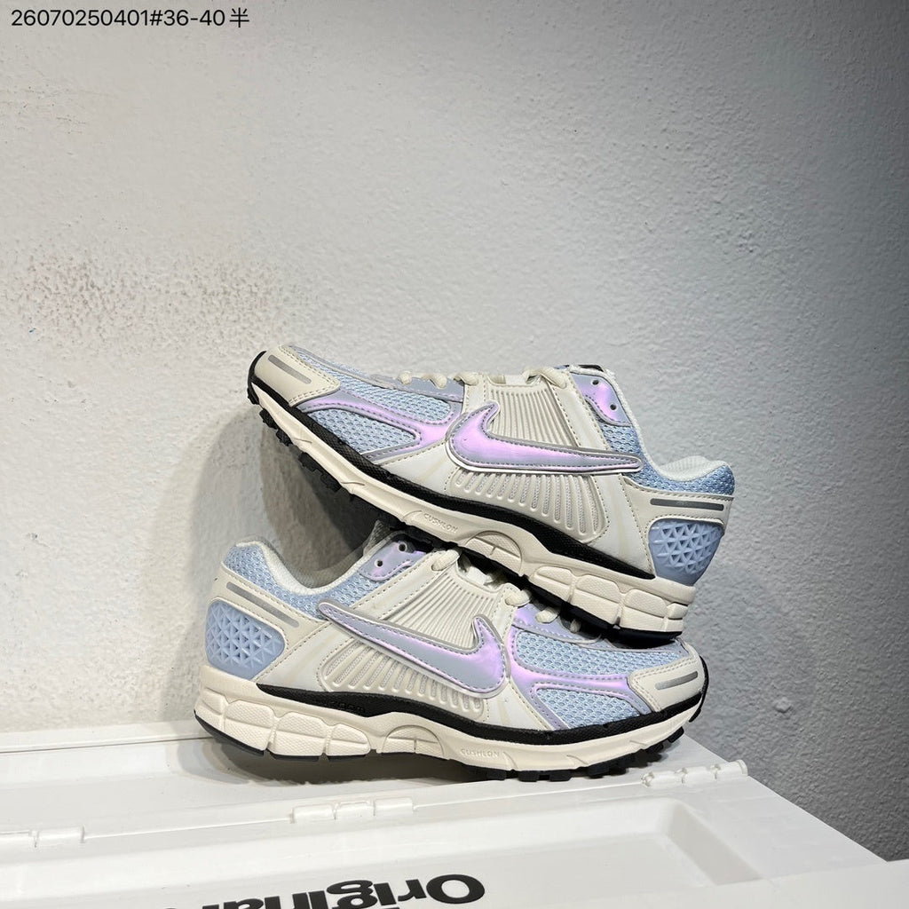 Nike Air Zoom Vomero 5 Trainers in Cream, Blue and Lavender - product image from the listing.