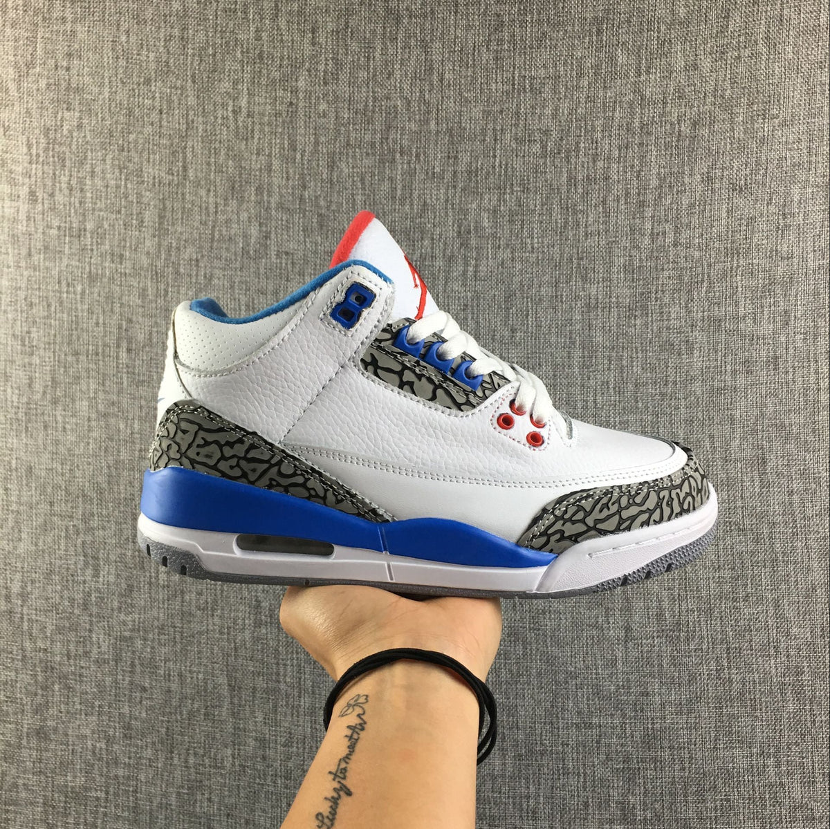 Women's Air Jordan 3 Retro White and Blue Sneakers - product image from the listing.