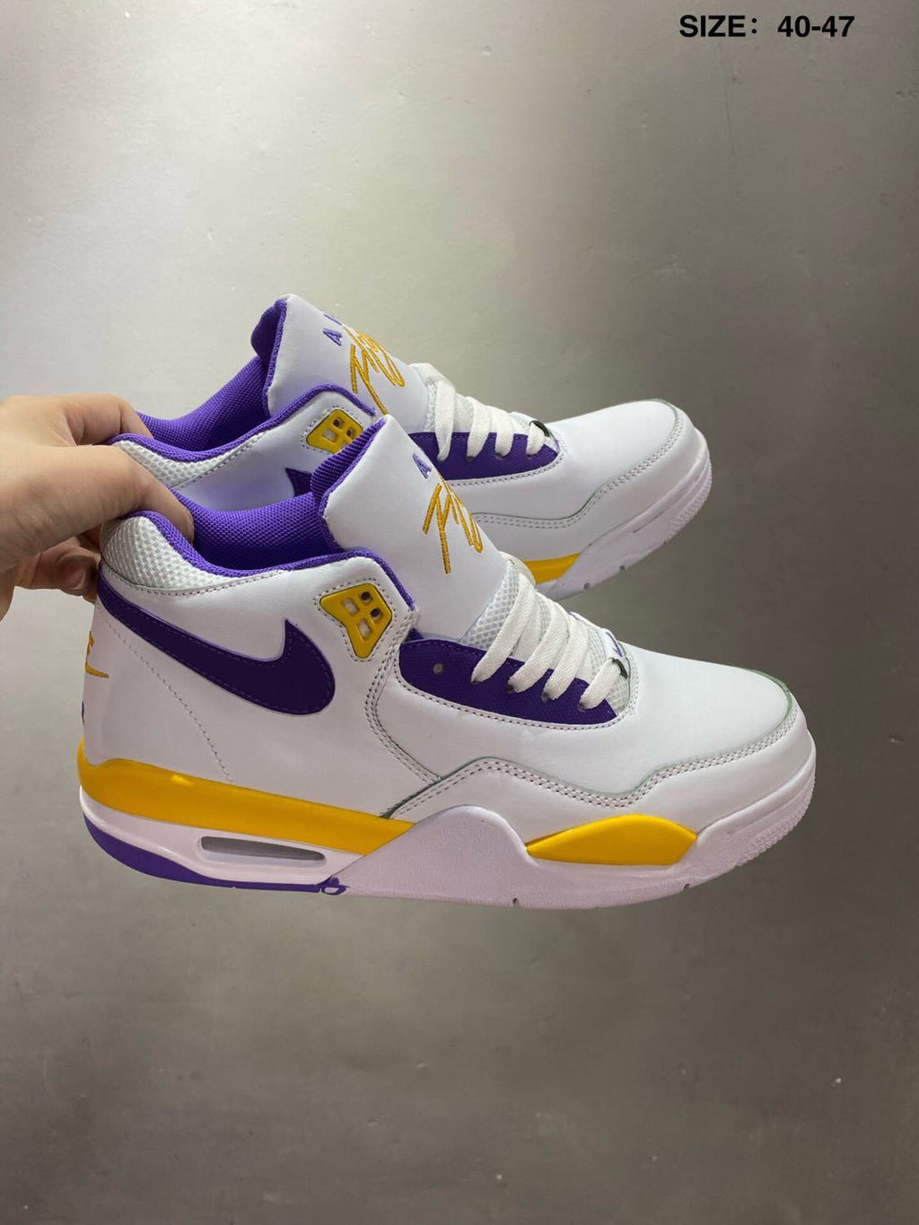 Nike Air Flight 89 High-Top Sneakers in White Purple Yellow - product image from the listing.