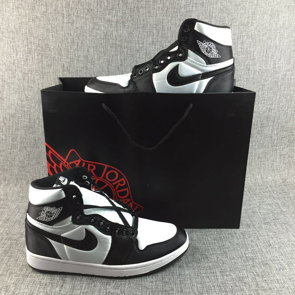 Black and White Satin-Style Sneakers - Air Jordan 1 High - product image from the listing.