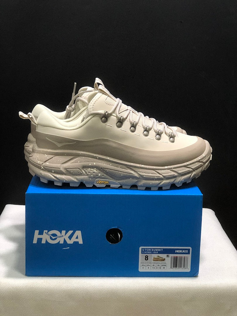 Cream and Taupe HOKA Tor Summit Trail Sneakers - product image from the listing.