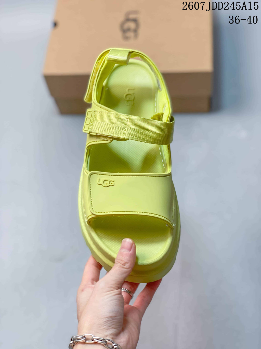 Women's UGG GoldenGlow Platform Sandals in Lime Green - product image from the listing.