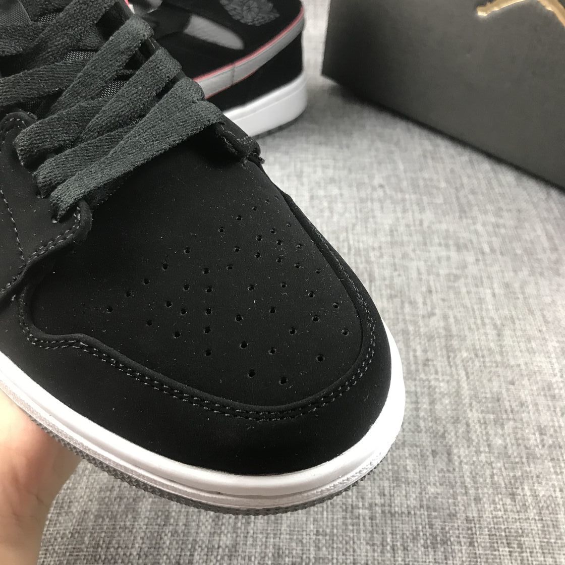 Air Jordan 1 Mid Sneakers in Black Grey Red 554724-060 - product image from the listing.