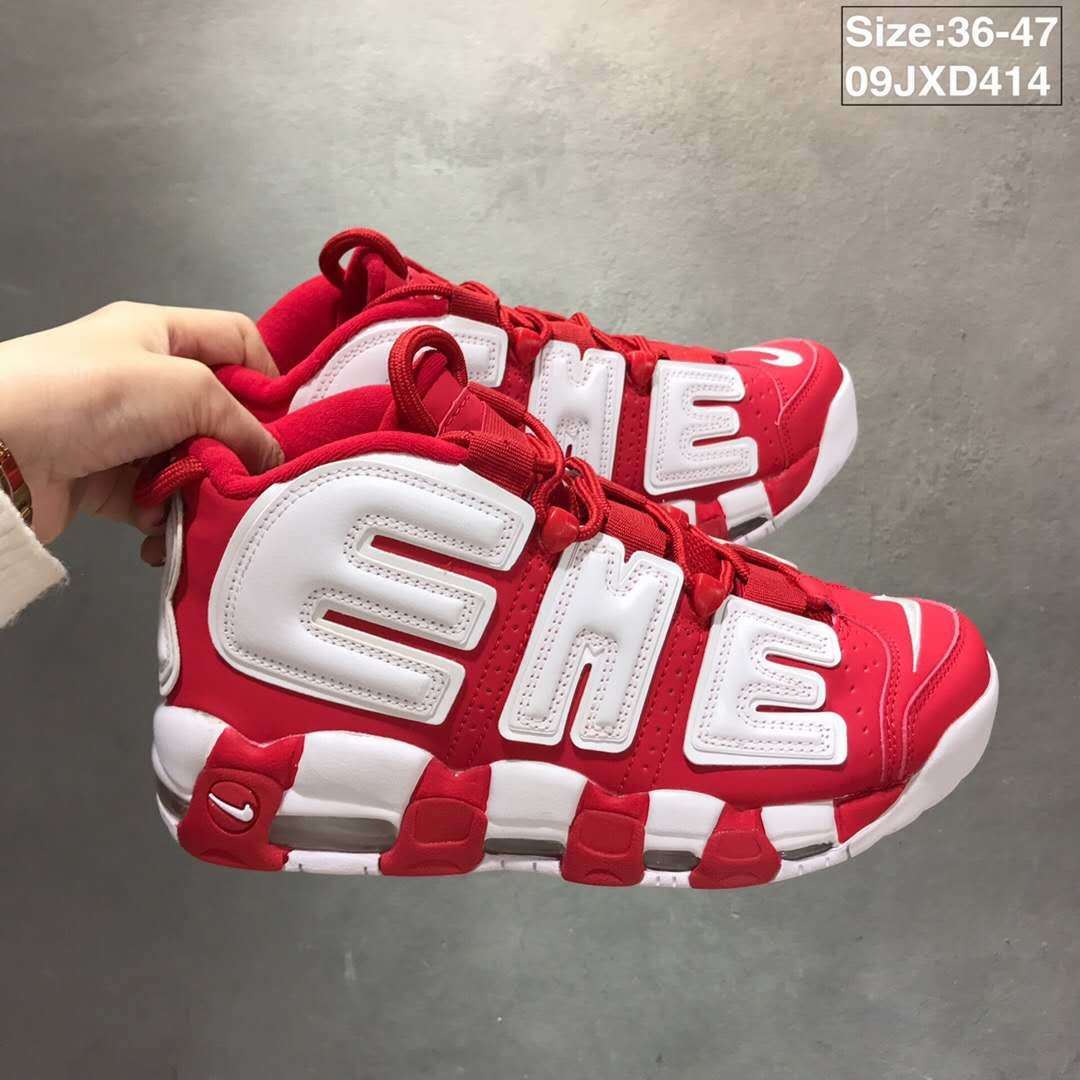 Nike Air More Uptempo Sneakers in White and Red 09JXD414 - product image from the listing.
