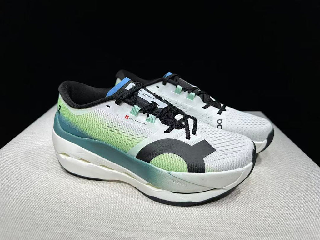 On Cloudboom Max Running Shoes, in White and Green - product image from the listing.