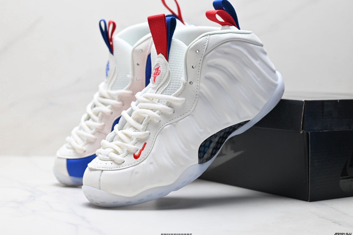 Nike Air Foamposite One Penny Hardaway Sneakers in White Red Blue - product image from the listing.