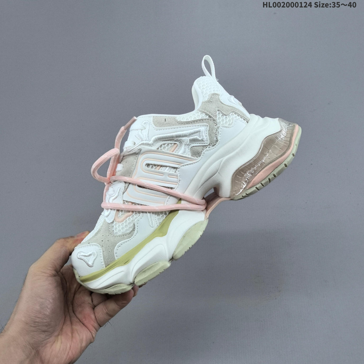 White and Lime GGCC Chunky Low-Top Sneakers - product image from the listing.