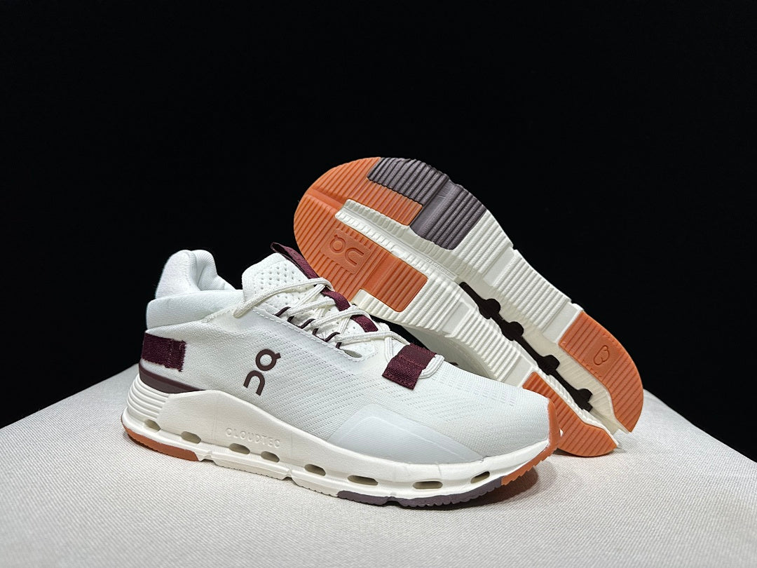 On Cloudnova 2 Sneakers, in White and Burgundy - product image from the listing.