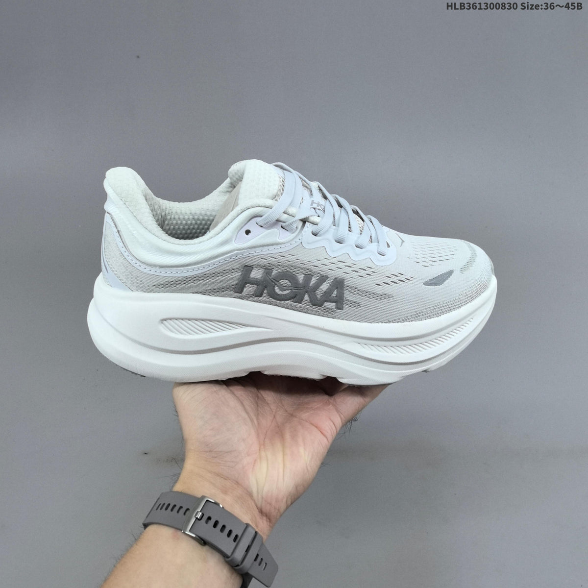 HOKA Bondi 9 Low-Top Shoes for Running, White, Style 1162012 - product image from the listing.