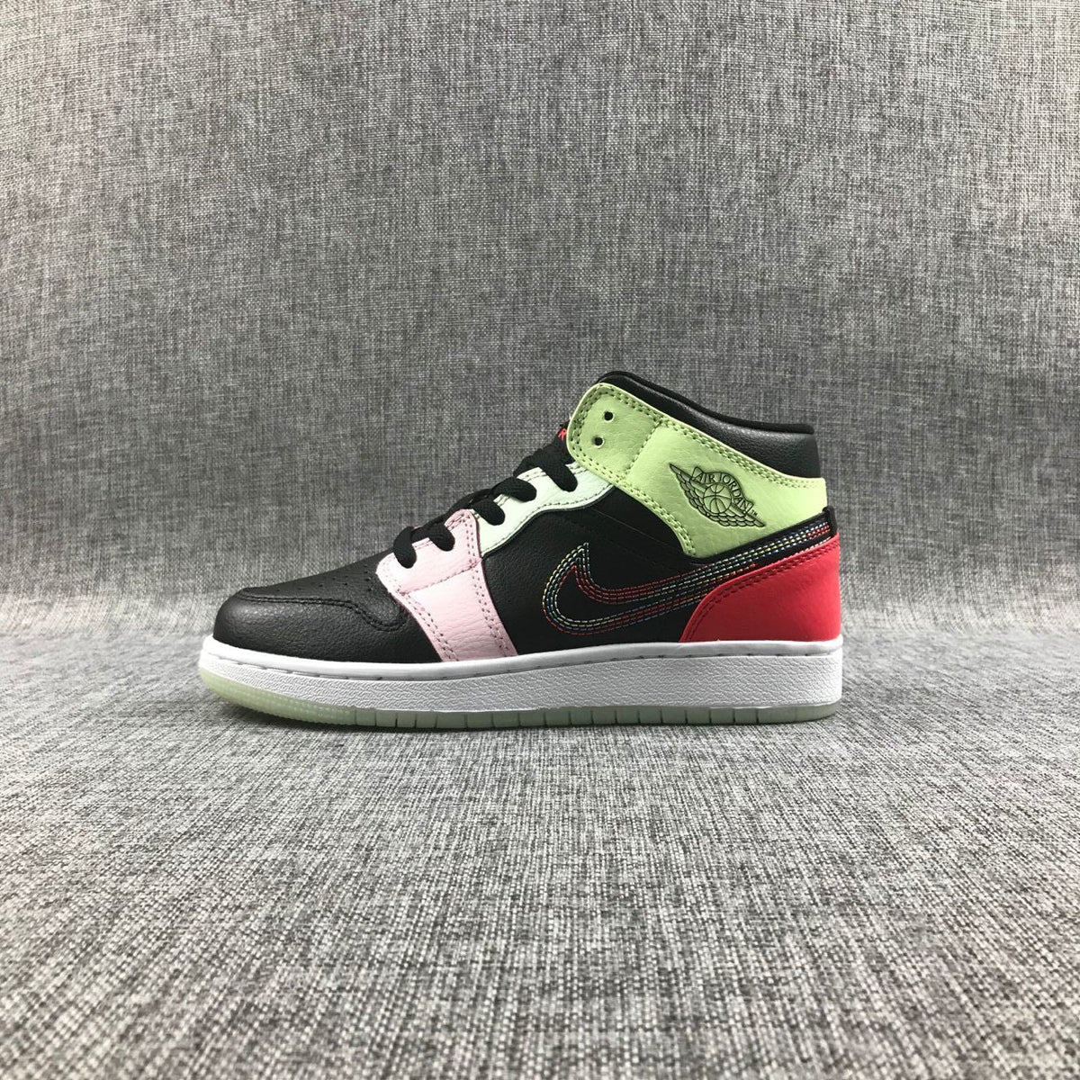 Air Jordan 1 Mid Sneakers Black Red Green Pink AV5174-076 - product image from the listing.