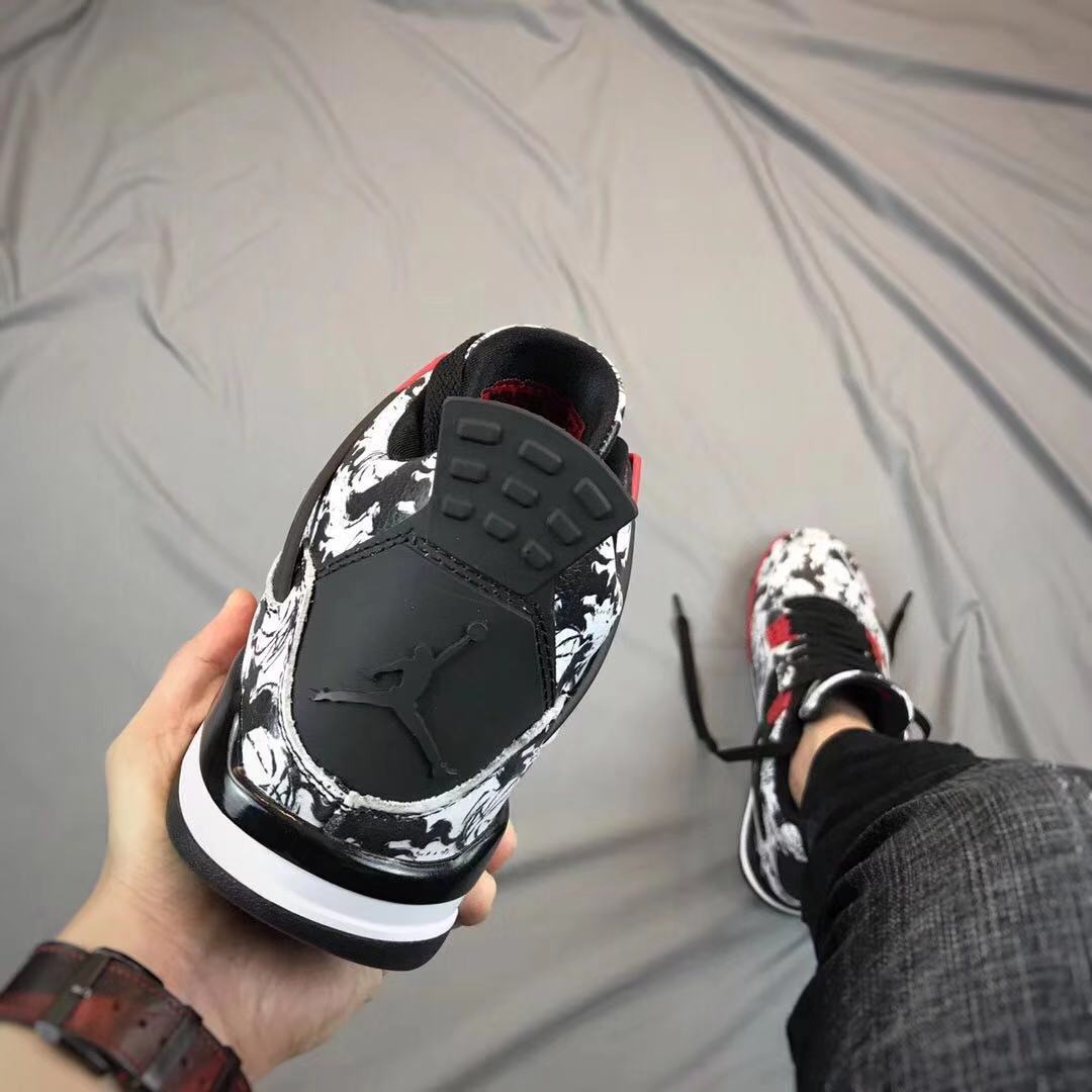 Air Jordan 4 Tattoo Black White Red Sneakers - product image from the listing.