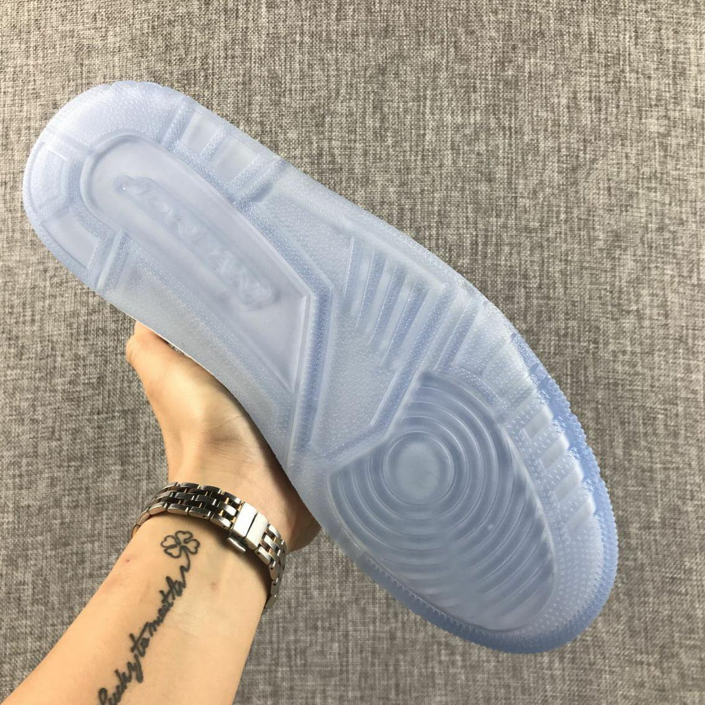 White Cement Sneakers with Blue Translucent Sole - Jordan 3 - product image from the listing.