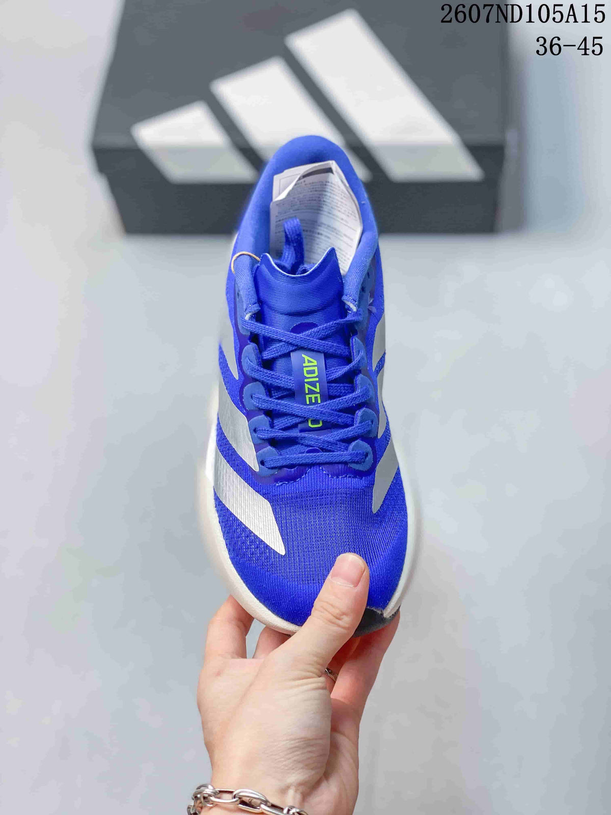 Adidas Adizero Evo SL Running Sneakers in Blue White 2607ND105A15 - product image from the listing.