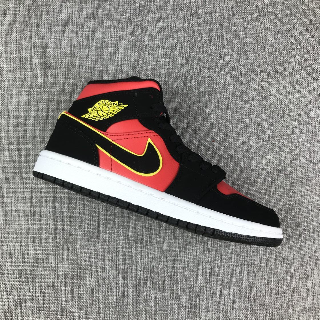 Air Jordan 1 Mid Black, Sneakers in Red and Volt - product image from the listing.