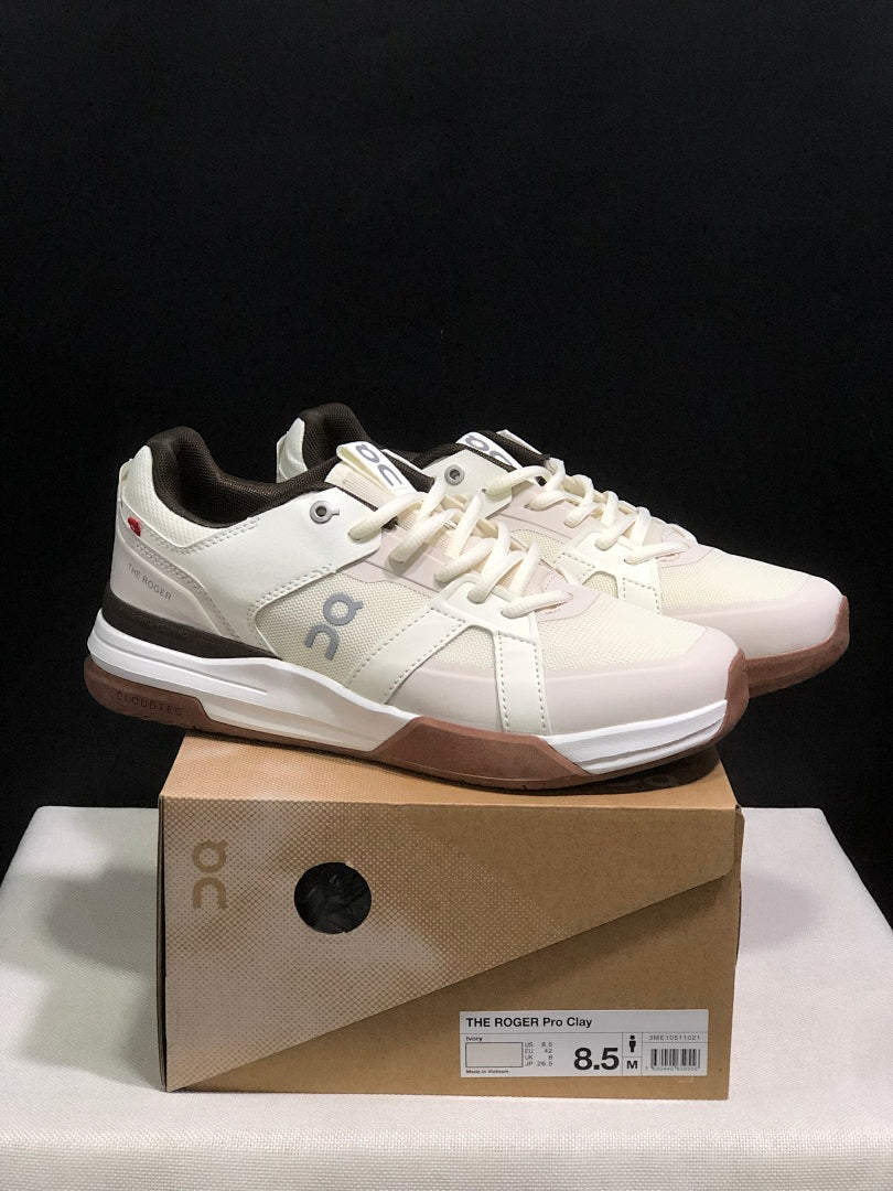 On THE ROGER Clubhouse Pro Tennis Shoes in White Brown - product image from the listing.