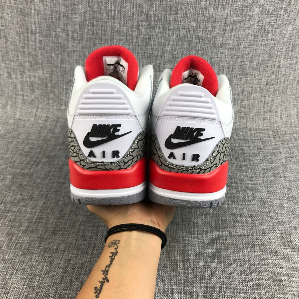 Air Jordan 3 Retro High-Top Sneakers in White Red - product image from the listing.