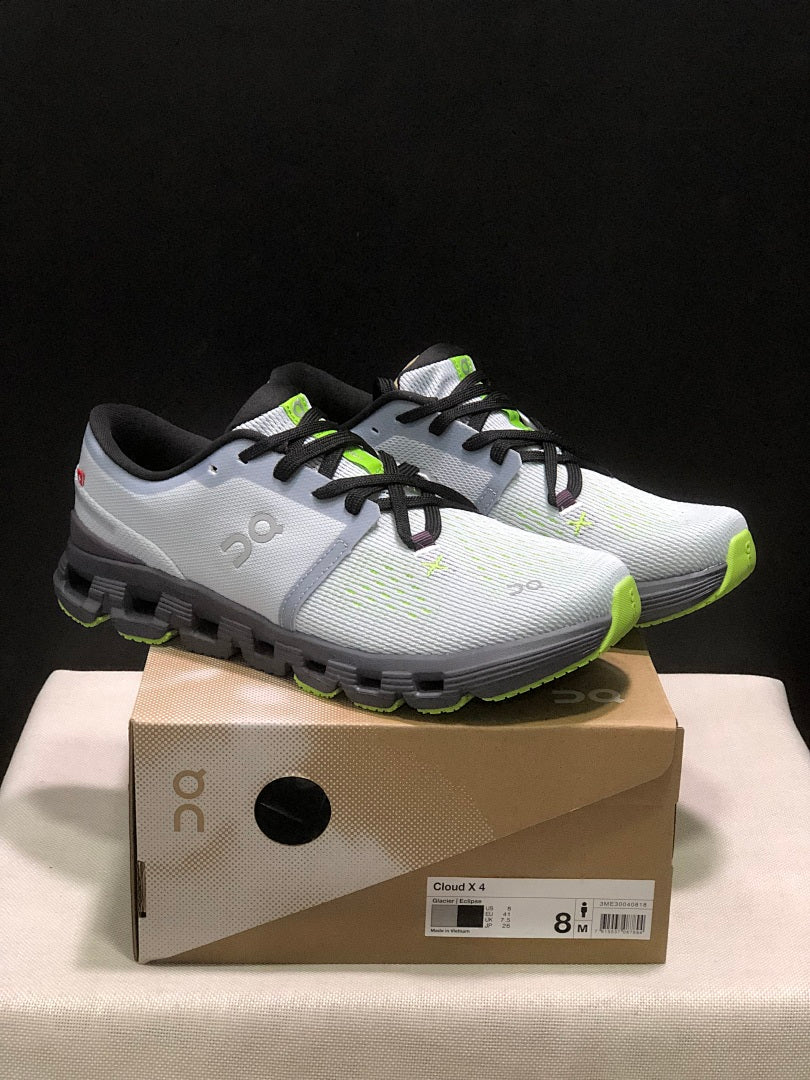 Gray and Lime On Cloud X 4 Sneakers - product image from the listing.