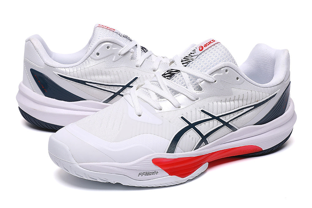 ASICS White, Navy and Red Court Trainers - product image from the listing.